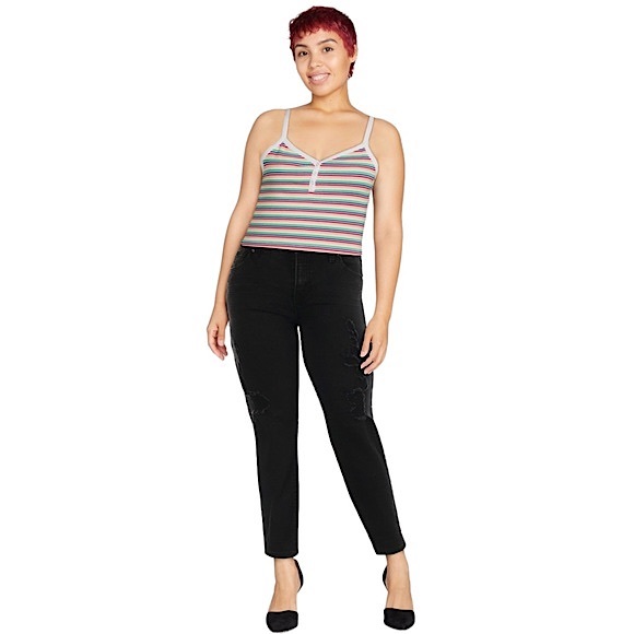 No Boundaries size large rainbow striped spaghetti strap ribbed crop top NWT - Picture 2 of 14